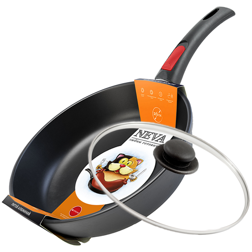 фото Сковорода inhome black литая, стеклянная крышка, съемная ручка, 24см, черный