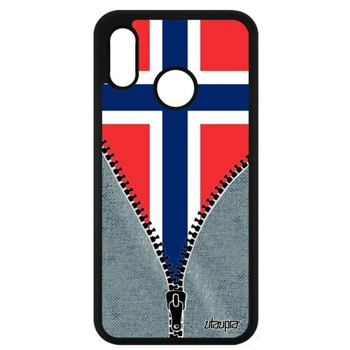 фото Модный чехол на мобильный // huawei p20 lite // "флаг норвегии на молнии" дизайн патриот, utaupia, серый