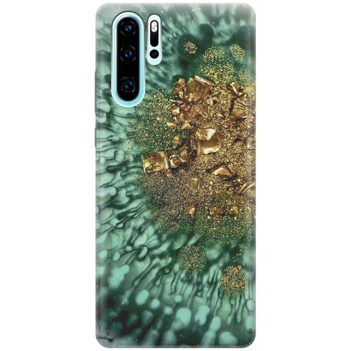 фото Силиконовый чехол на huawei p30 pro / хуавей п30 про с принтом "золото и изумрудные краски gosso