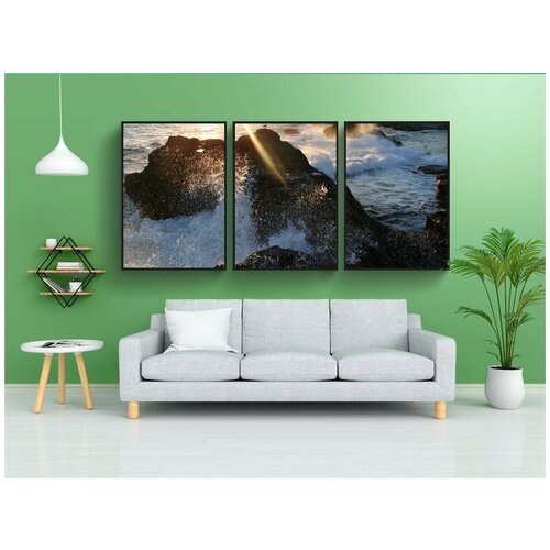 фото Набор модулных постеров для интерьера "кармель, волны, заход солнца" 60x90 см. в тубусе, без рамки lotsprints