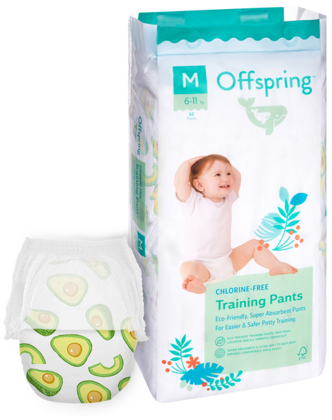 Offspring трусики-подгузники, M 6-11 кг. 42 шт. расцветка Авокадо