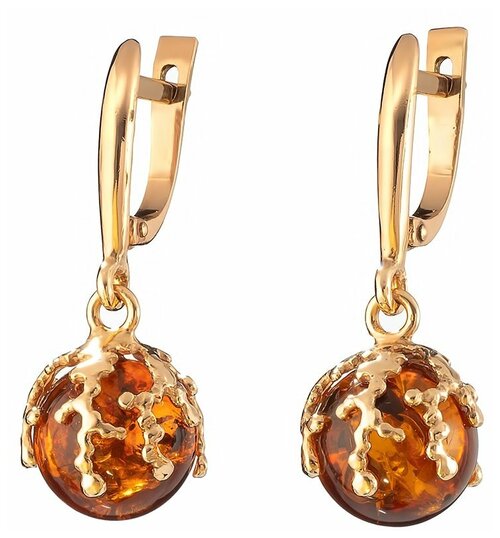 Серьги Amberprofi, серебро, 925 проба, золочение, янтарь