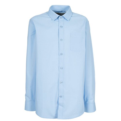 фото Школьная рубашка tsarevich, прямой силуэт, на пуговицах, длинный рукав, манжеты, размер 146-152, синий, голубой