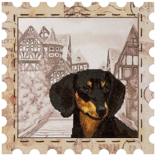 фото Набор для вышивания нитками на канве с рисунком нова слобода "марка. такса", 24x24 см, арт. ко4023 nova sloboda