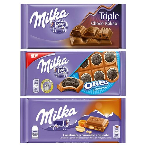 фото Шоколад milka triple cocoa + oreo sandwich + peanut crispy caramel (набор из 3 шт), 100 г, 3 уп.