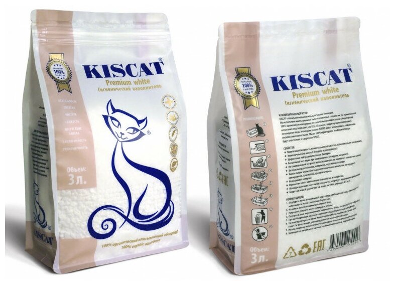 Kiscat Premium White наполнитель полигелевый 3л - фотография № 5