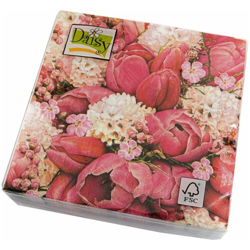 Салфетки сервиров.Daisy Весна: розов.тюльпаны, 33х33х3сл.