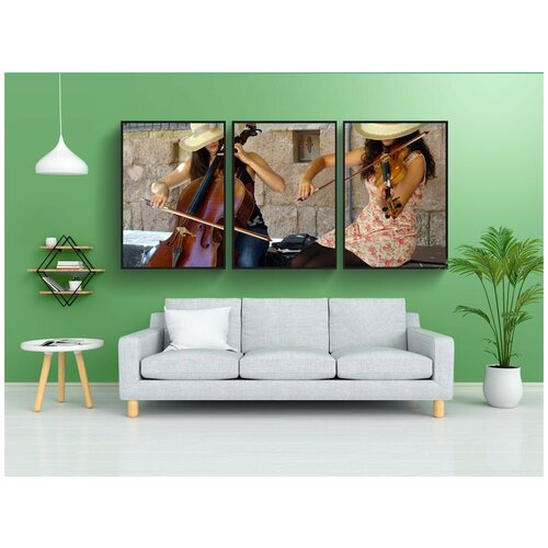 фото Набор модулных постеров для интерьера "классик, виолончель, уличная музыка" 60x90 см. в тубусе, без рамки lotsprints
