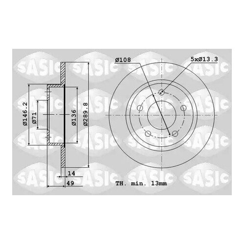Тормозной диск, sasic, 6100015