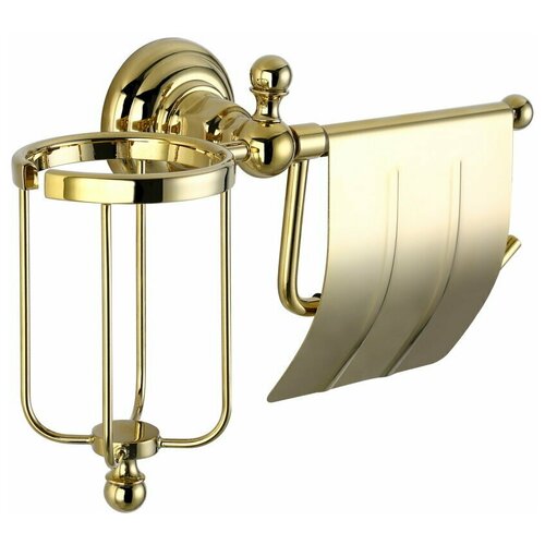 Держатель металлический для туалетной бумаги и освежителя воздуха настенный Elghansa PRK-360 GOLD, золото