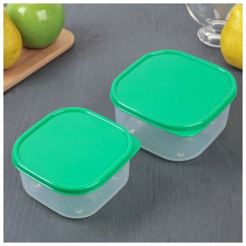 фото Набор контейнеров пищевых доляна квадратные, 2 шт: 450 мл, 700 мл, зеленый