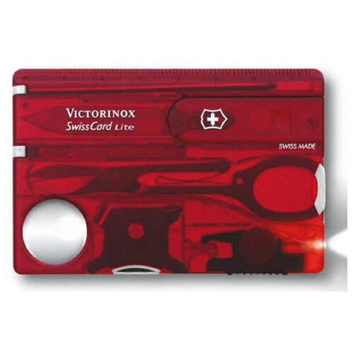 Швейцарская карта Victorinox SwissCard Lite 0.7300. T красный полупрозрачный коробка подарочная