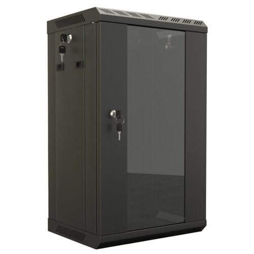 Шкаф настенный Hyperline TDB-9U-GP-RAL9004 10', 9U, 499,5х390х300, со стеклянной дверью, открывающиеся стенки, возможность установки вентилятора