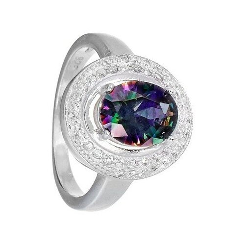 фото Серебряное кольцо 'штит' с мистическим топазом и фианитами серена-сильвер