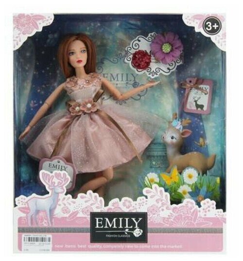 Кукла ABtoys Emily Розовая серия с олененком и аксессуарами, 30см