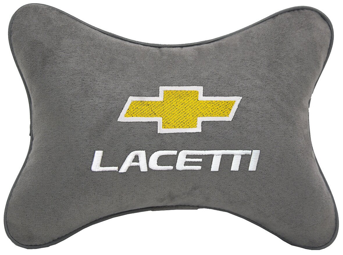 Автомобильная подушка на подголовник алькантара L.Grey с логотипом автомобиля CHEVROLET Lacetti