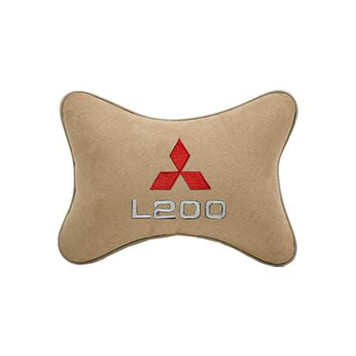 фото Подушка на подголовник алькантара beige c логотипом автомобиля mitsubishi l200 vital technologies