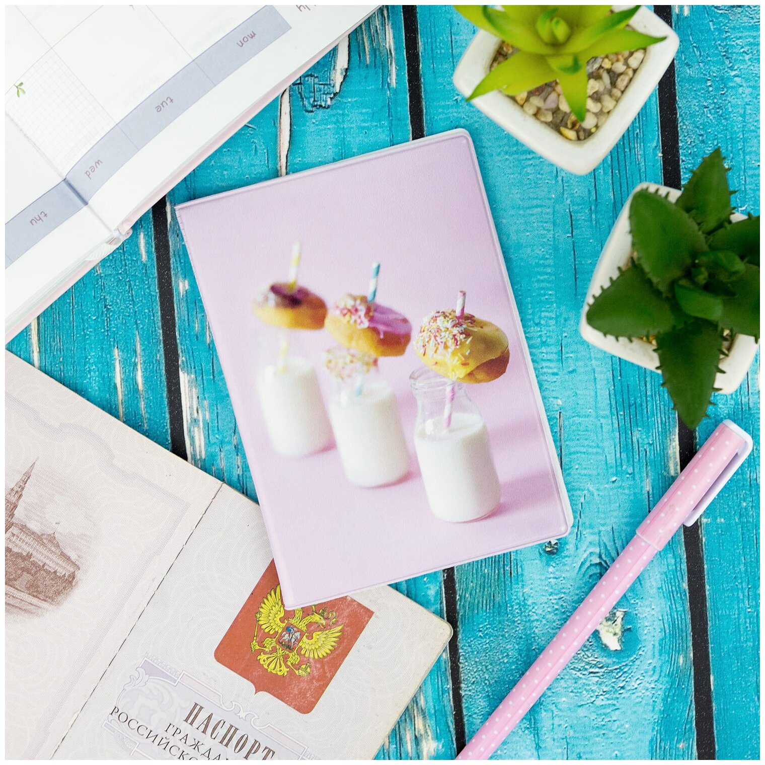 Обложка для паспорта Kawaii Factory, розовый — фото 1