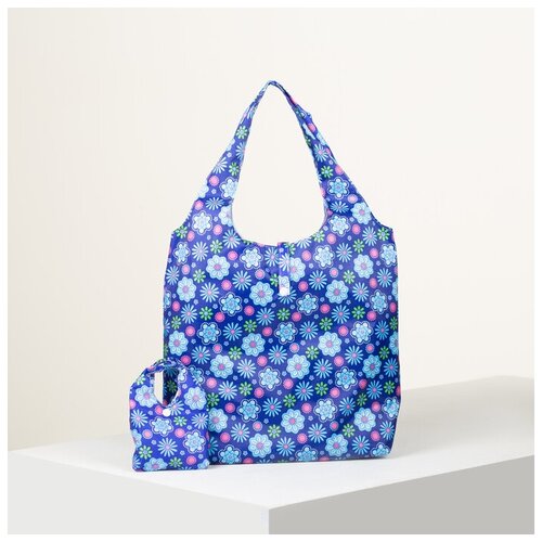 фото Сумка хозяйственная складная, отдел на кнопке, цвет синий mikimarket