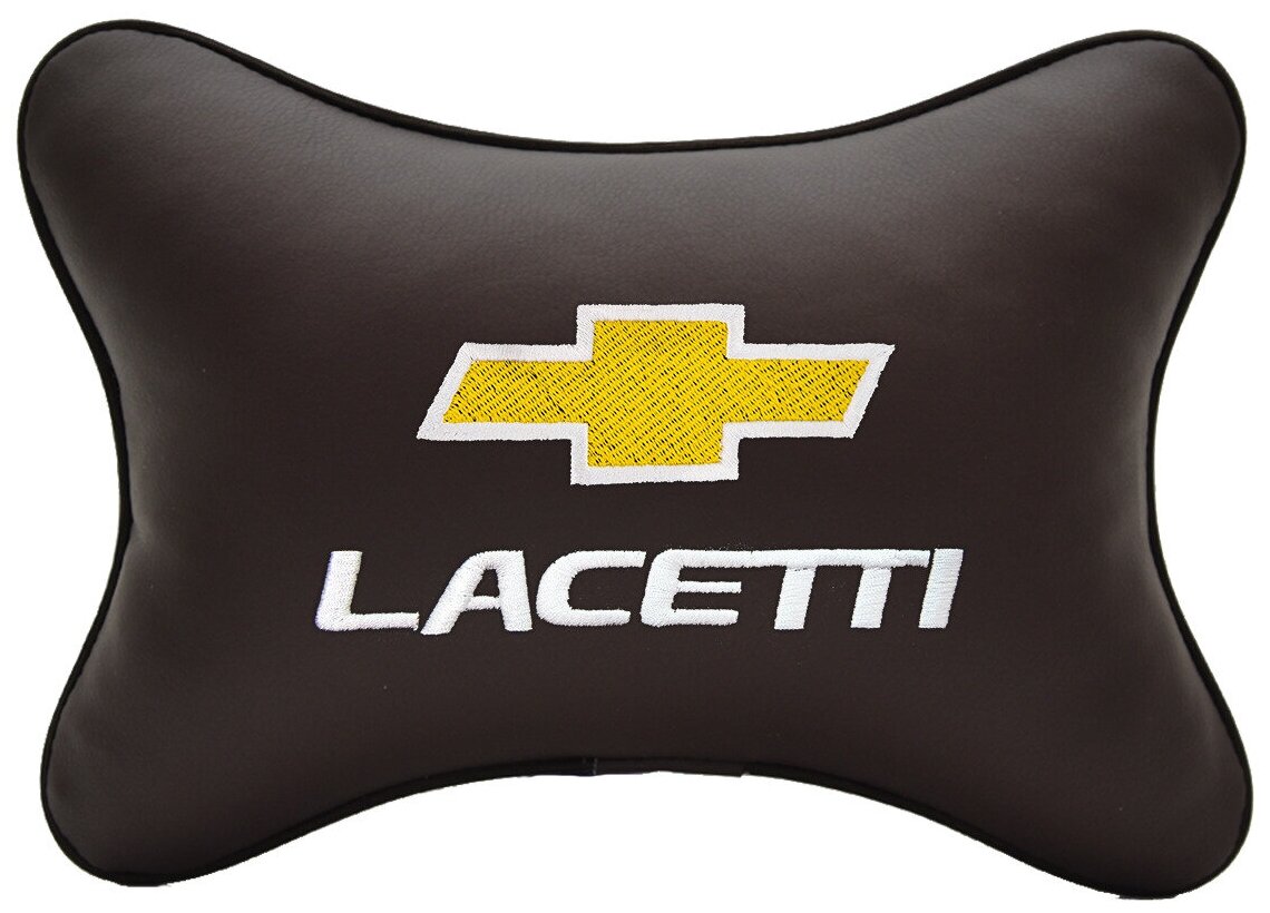 Автомобильная подушка на подголовник экокожа Coffee с логотипом автомобиля CHEVROLET Lacetti