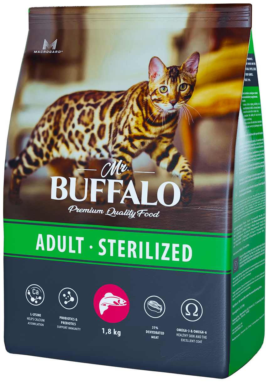 Mr.Buffalo STERILIZED для кошек с Лососем, 1,8кг