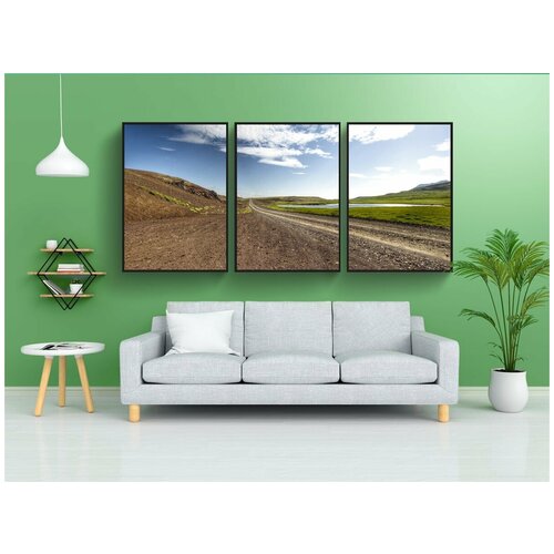 фото Набор модулных постеров для интерьера "исландия, дорога, gravel" 60x90 см. в тубусе, без рамки lotsprints