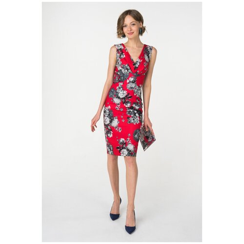 Платье-футляр без рукавов с цветочным принтом Stella Di Mare Dress 761-16 Красный 48