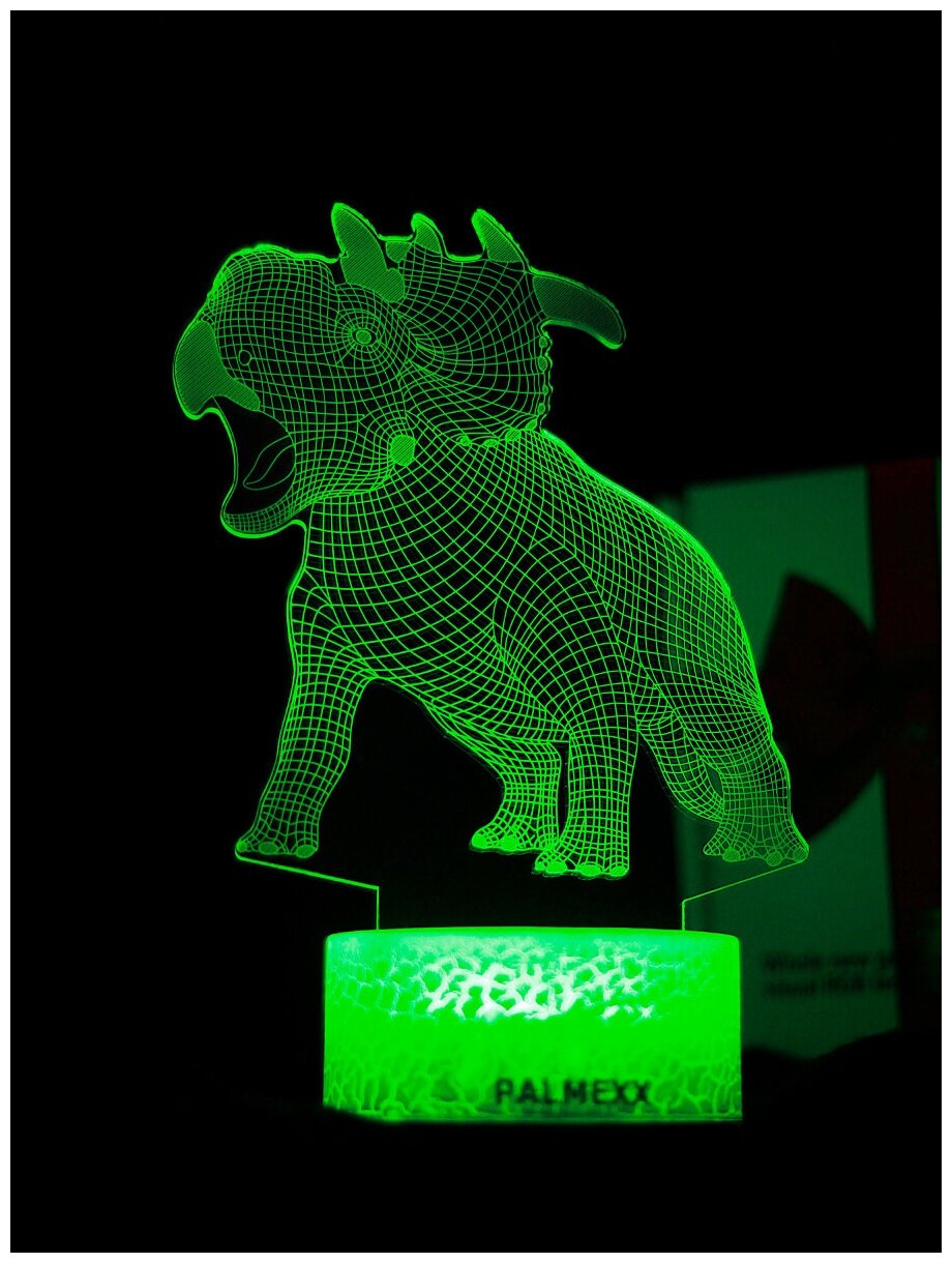 Светодиодный ночник PALMEXX 3D светильник LED RGB 7 цветов (трицератопс) LAMP-027 - фотография № 1