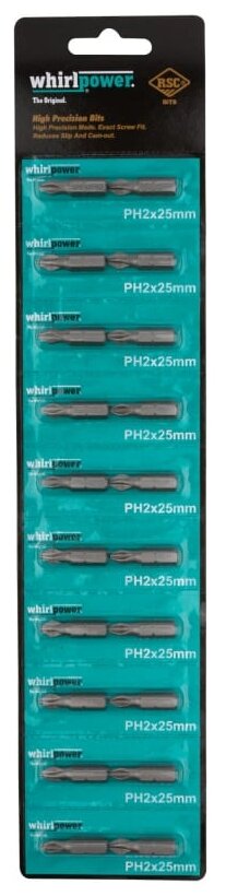 Набор бит Whirlpower, Ph2, 25 мм, 20 шт, RSC 259, индивидуальная упаковка