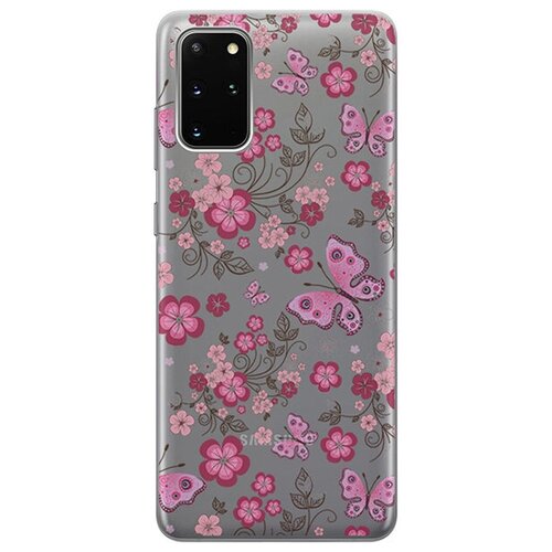 фото Ультратонкий силиконовый чехол-накладка для samsung galaxy s20+ с 3d принтом "butterflies and flowers" gosso