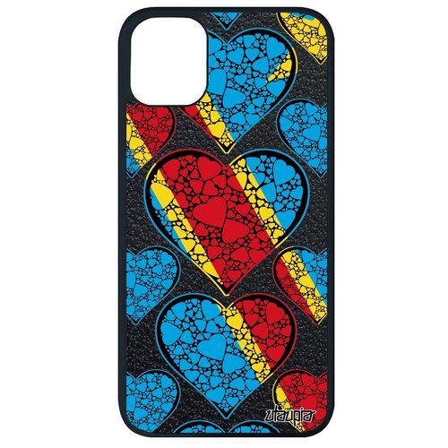фото Ударопрочный чехол на мобильный // apple iphone 11 pro max // "флаг конго киншаса с сердцем" патриот страна, utaupia, цветной