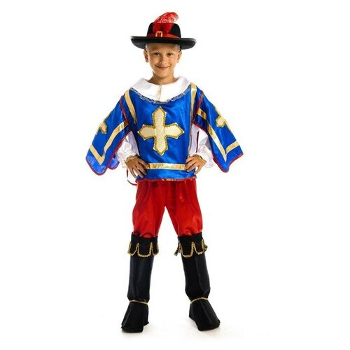 фото Карнавальный костюм "мушкетёр", рубашка-накидка, брюки, сапоги, шляпа, р. 28, рост 110 см карнавалия чудес