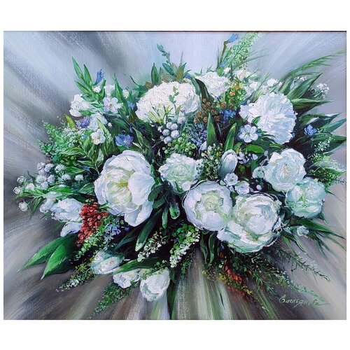 фото Картина на холсте маслом "прекрасные цветы в букете" 50 x 60 см. автор: емельянова мария (багетная рама в подарок) бачетта