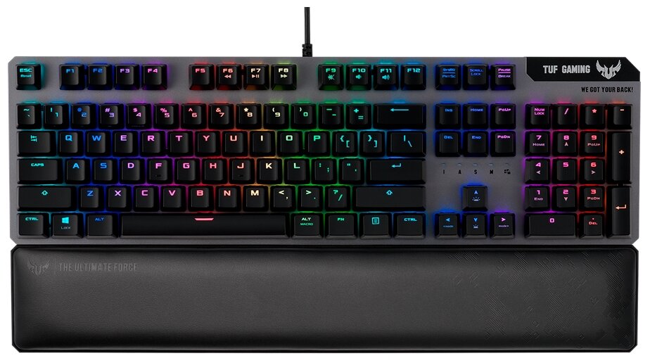 ASUS TUF Gaming K7 чёрная Игровая клавиатура (TUF Linear Optical-Mech switch, подставка под запястья, RGB подсветка, IP56, USB, 90MP0191-B0RA00)