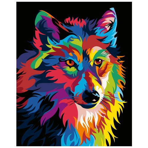 Радужный волк Раскраска картина по номерам на холсте