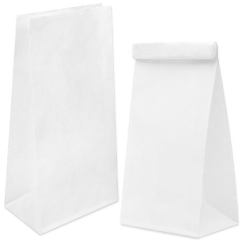 Бумажный пакет с прямоугольным дном 120*80*250 мм белый, 500 шт