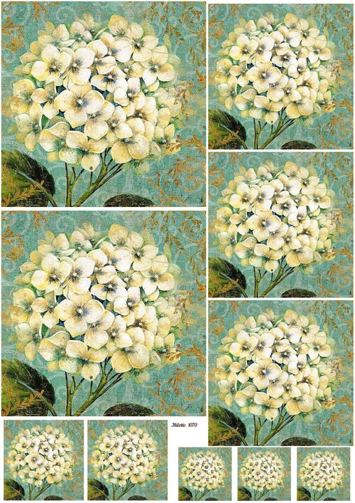 Декупажная карта А4 рисовая бумага тонкая цветы гортензии
