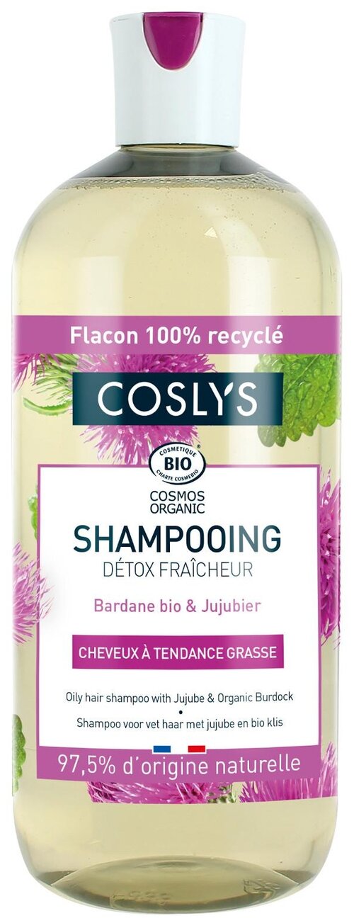 Coslys шампунь для жирных волос с органическими экстрактами лопуха и овса, 500 мл
