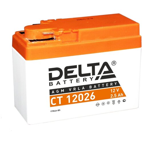 Аккумулятор для мотоцикла и скутера Delta CT12026 12V 2.5 А/ч 45 А обр. пол. залит/заряжен YTX4A-BS, YTR4R-BS (114х49х86) AGM VRLA
