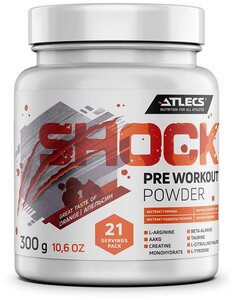 Фото Предтренировочный комплекс Atlecs Shock Pre Workout, апельсин, 300 грамм (21 порция)