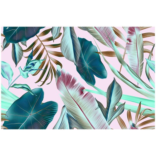 Фотообои Уютная стена Неоновые листья пальм 410х270 см Бесшовные Премиум (единым полотном)