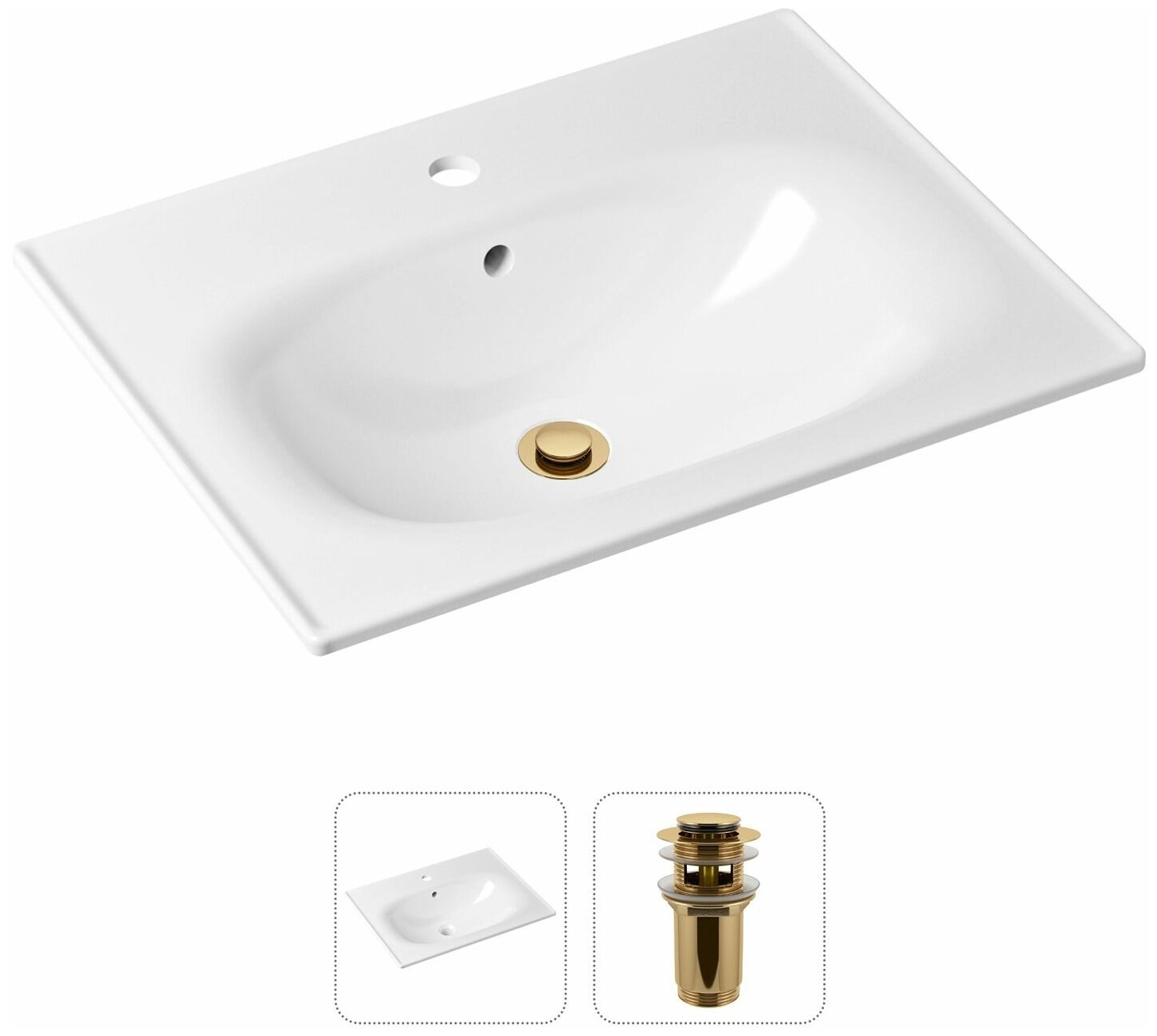 Комплект 2 в 1 Lavinia Boho Bathroom Sink 21520872: врезная фарфоровая раковина 60 см, донный клапан
