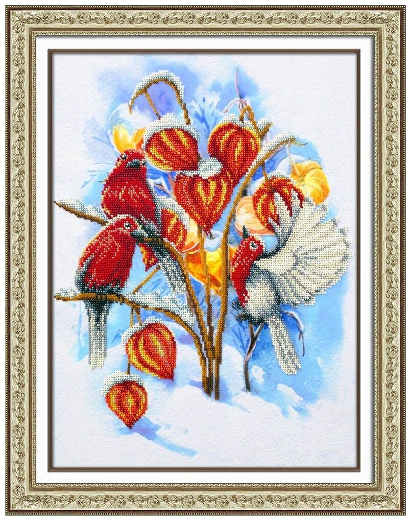 Набор для вышивания бисером паутинка арт. Б-1475 Физалис в снегу 28х38 см