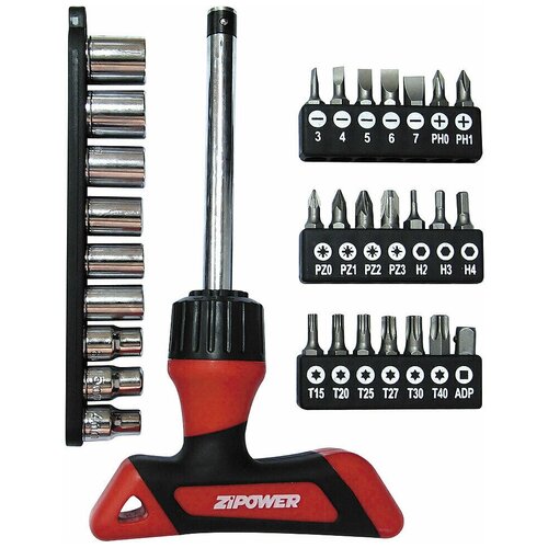 фото Zipower pm5119 набор головок и бит, 31 предмет, cr- v сталь zipower 31 pc tools set