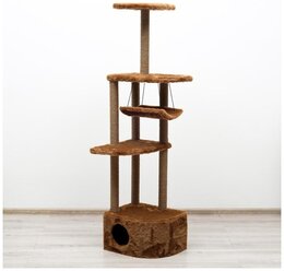 Комплекс для кошек Пижон угловой с гамаком, 48*48*171 см, джут, искусственный мех, коричневый
