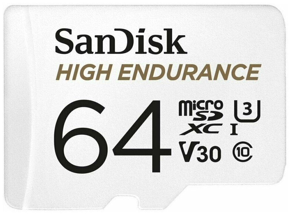 Карта памяти MicroSD 64GB SanDisk Class 10 High Endurance Video Monitoring Card UHS-I U3 V30 (100 Mb/s) + SD адаптер