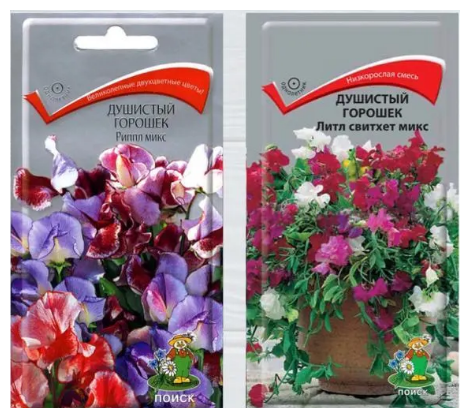 Набор семян цветов однолетников. Душистый горошек Риппл микс + Литл свитхет микс. 2 упаковки. Агрофирма Поиск