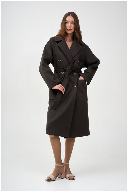 Пальто  EKATERINA ZHDANOVA демисезонное, силуэт свободный, средней длины, размер 46/48/164-172, коричневый