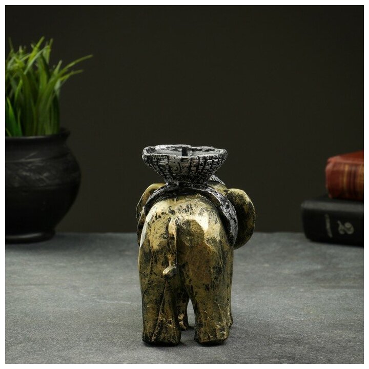 Подсвечник "Слон", золотой 13х19 см, для свечи d=4 см - фотография № 4