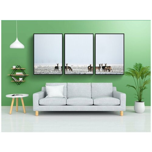 фото Набор модулных постеров для интерьера "зима, снег, олень" 60x90 см. в тубусе, без рамки lotsprints